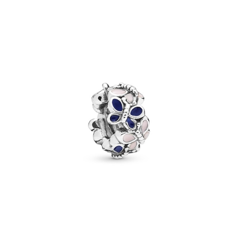 Pandora Silver Butterfly Charm with Blue and Light Pink Enamel